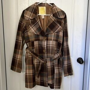 Vintage Y2K Wet Seal plaid women's size XL coat button closure ties in front